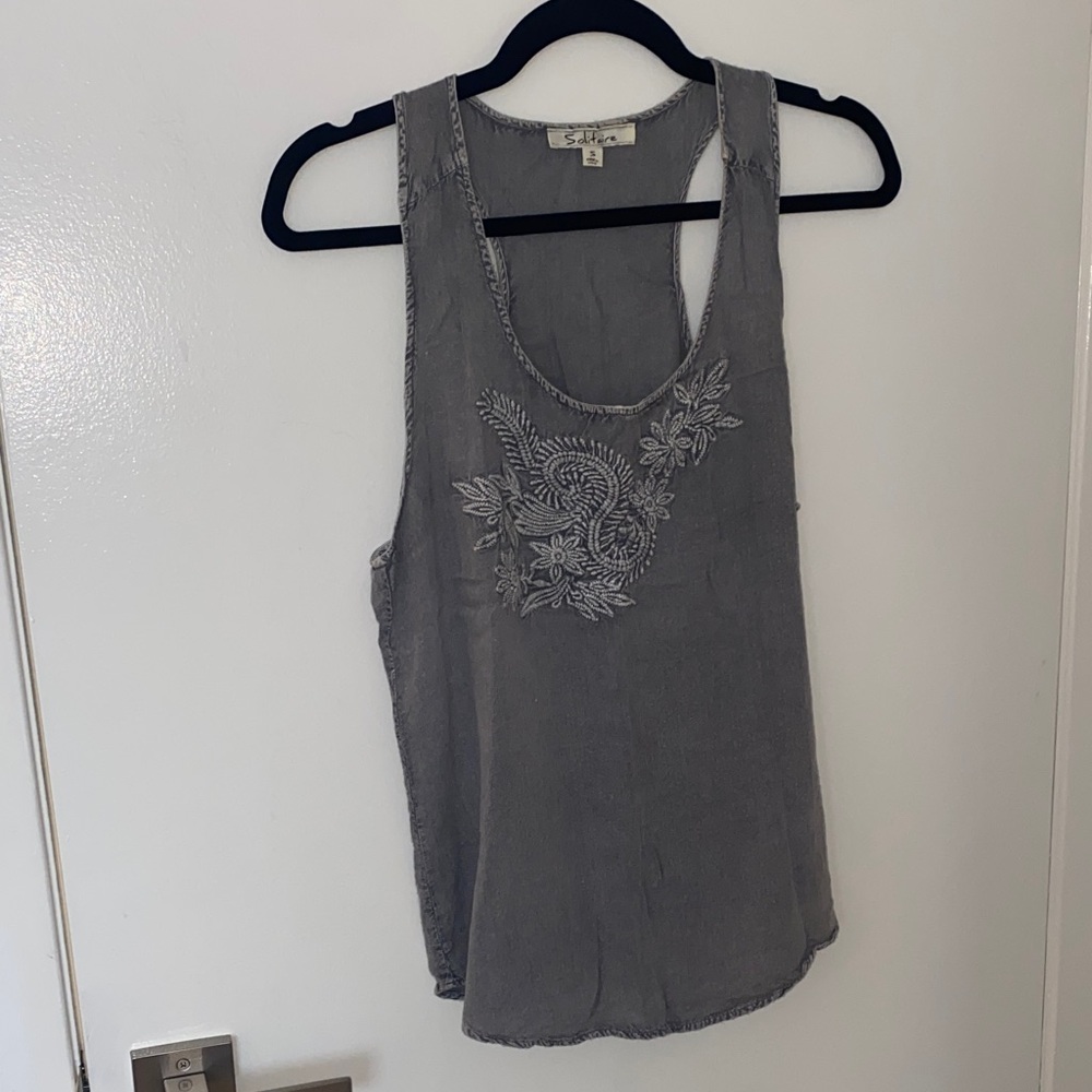 Solitaire Charcoal Embroidered Tank Top